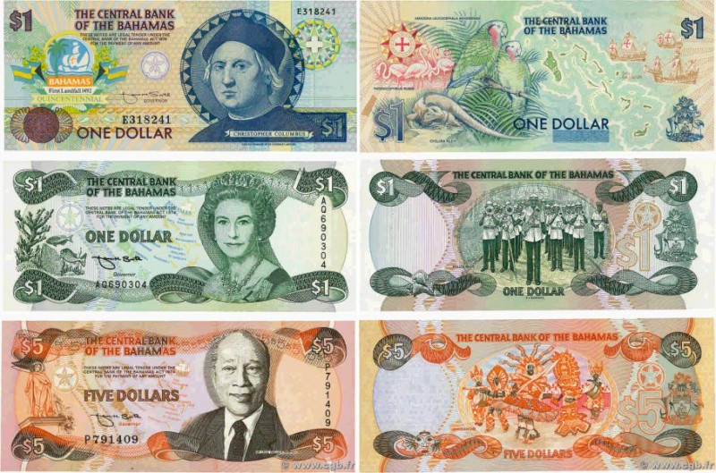 Country : BAHAMAS 
Face Value : 1 et 5 Dollars Lot 
Date : (1992-1995) 
Period/P...