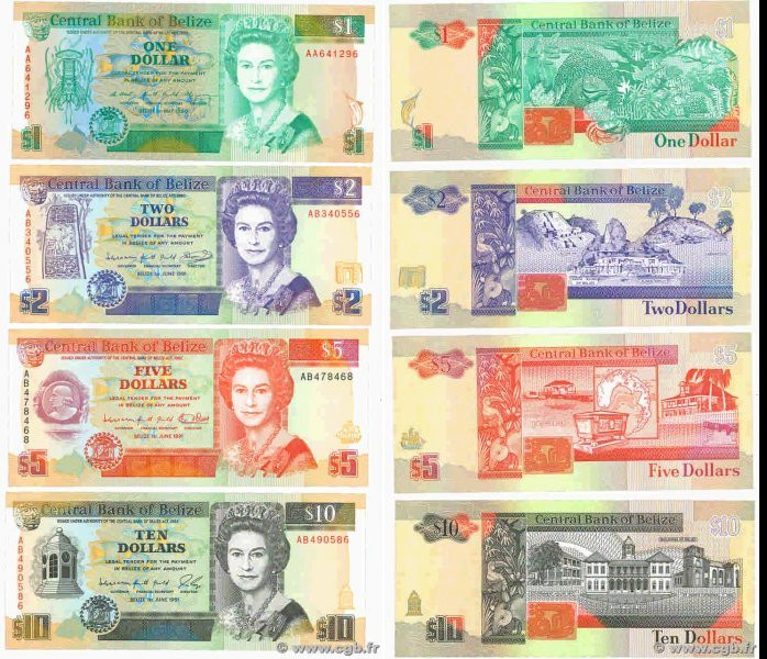 Country : BELIZE 
Face Value : 1, 2, 5 et 10 Dollars Lot 
Date : 1990-1991 
Peri...
