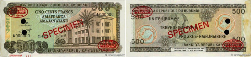 Country : BURUNDI 
Face Value : 500 Francs Spécimen 
Date : 01 août 1971 
Period...