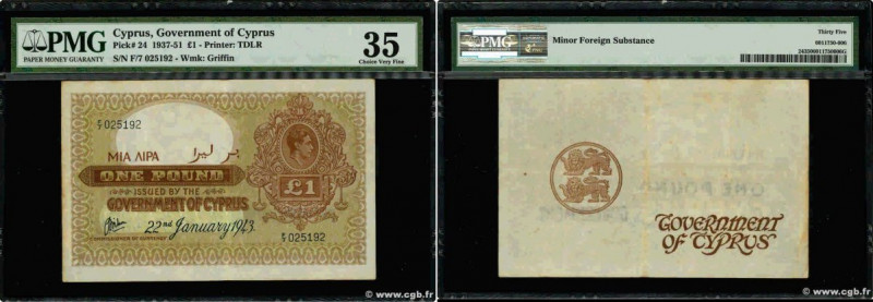Country : CYPRUS 
Face Value : 1 Pound  
Date : 22 janvier 1943 
Period/Province...