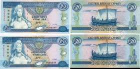 Country : CYPRUS 
Face Value : 20 Pounds Consécutifs 
Date : 01 mars 1993 
Period/Province/Bank : Central Bank of Cyprus 
Catalogue reference : P.56b ...