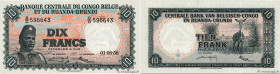 Country : BELGIAN CONGO 
Face Value : 10 Francs  
Date : 01 août 1958 
Period/Province/Bank : Banque Centrale du Congo Belge et du Ruanda-Urundi 
Cata...