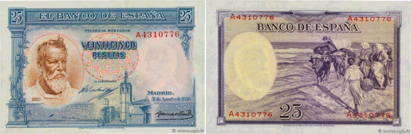 Country : SPAIN 
Face Value : 25 Pesetas  
Date : 31 août 1936 
Period/Province/...
