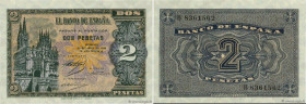 Country : SPAIN 
Face Value : 2 Pesetas  
Date : 30 avril 1938 
Period/Province/Bank : Banco de Espana 
Catalogue reference : P.109a 
Alphabet - signa...