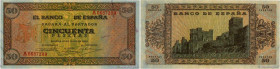 Country : SPAIN 
Face Value : 50 Pesetas  
Date : 20 mai 1938 
Period/Province/Bank : Banco de Espana 
Catalogue reference : P.112 
Alphabet - signatu...