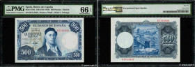 Country : SPAIN 
Face Value : 500 Pesetas  
Date : 22 juillet 1954 
Period/Province/Bank : Banco de Espana 
Catalogue reference : P.148a 
Alphabet - s...