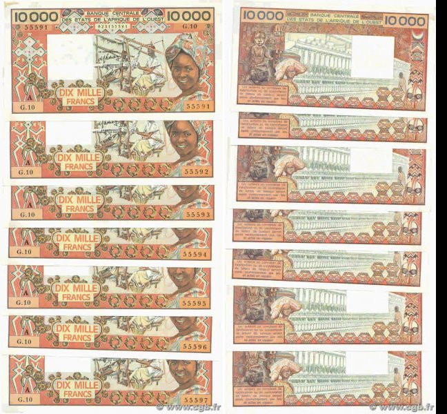 Country : WEST AFRICAN STATES 
Face Value : 10000 Francs Lot 
Date : (1977-1979)...