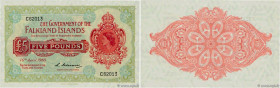 Country : FALKLAND ISLANDS 
Face Value : 5 Pounds  
Date : 10 avril 1960 
Period/Province/Bank : The Government of the Falkland Islands 
Catalogue ref...