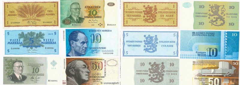 Country : FINLAND 
Face Value : 1, 5, 10 et 50 Markka Lot 
Date : 1963-1986 
Per...
