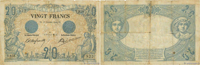 Country : FRANCE 
Face Value : 20 Francs NOIR  
Date : 01 octobre 1904 
Period/P...