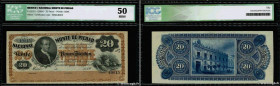 Country : MEXICO 
Face Value : 20 Pesos Non émis 
Date : 1880-1881 
Period/Province/Bank : Nacional Monte de Piedad 
Catalogue reference : P..0267r1 
...