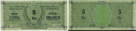 Country : NEW HEBRIDES 
Face Value : 5 Francs  
Date : (1943) 
Period/Province/Bank : Services Nationaux 
Catalogue reference : P.1 
Additional refere...