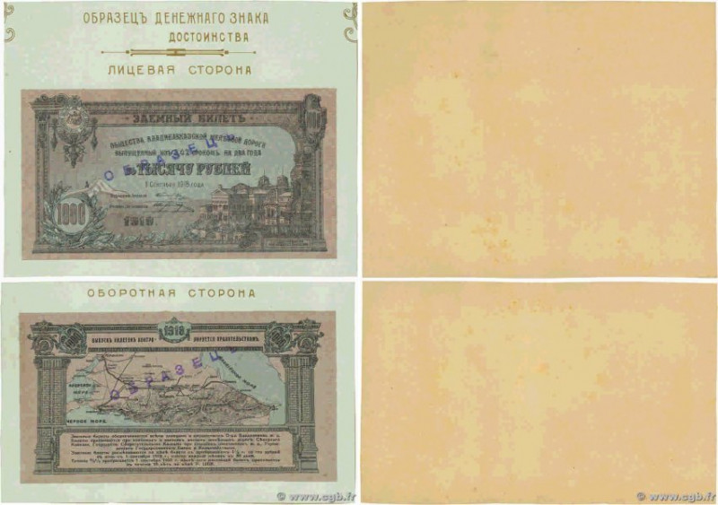 Country : RUSSIA 
Face Value : 1000 Roubles Spécimen 
Date : 01 septembre 1918 
...