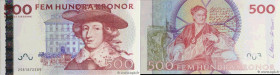 Country : SWEDEN 
Face Value : 500 Kronor  
Date : 2002 
Period/Province/Bank : Sveriges Riksbank 
Catalogue reference : P.66a 
Alphabet - signatures ...