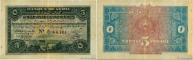 Country : SYRIA 
Face Value : 5 Piastres  
Date : 01 août 1919 
Period/Province/Bank : Banque de Syrie 
French City : Beyrouth 
Catalogue reference : ...