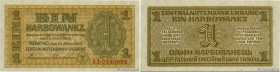 Country : UKRAINE 
Face Value : 1 Karbowanez  
Date : 10 mars 1942 
Period/Province/Bank : Ukrainian Central Bank 
Catalogue reference : P.49 
Alphabe...