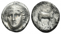 THRACE. Ainos. Circa 374/3-372/1 BC. AR Tetradrachm.
Obv: Head of Hermes facing slightly left, wearing petasos.
Rev: Goat standing right; wreath to ...