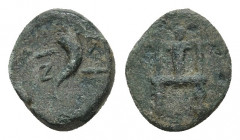 THRACE. Ainos. Ae (365-341 BC).
Obv: Throne with high back, seen from the front with herm of Hermes facing.
Rev: AI-NI, Cornucopia.
AMNG II, p. 188...