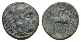 KINGS OF MACEDON. Philip III Arrhidaios (323-317 BC). Ae. Uncertain mint in Macedon.
Obv: Head of Herakles right, wearing lion skin.
Rev: ΦΙ.
Warri...