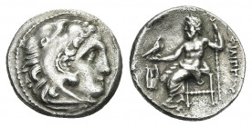 KINGS OF MACEDON. Philip III Arrhidaios (323-317 BC). Drachm. Kolophon.
Obv: Head of Herakles right, wearing lion skin.
Rev: ΦΙΛΙΠΠΟΥ.
Zeus seated ...