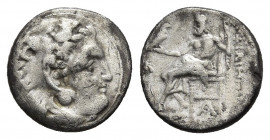 KINGS OF MACEDON. Philip III Arrhidaios (323-317 BC). Drachm. Kolophon.
Obv: Head of Herakles right, wearing lion skin.
Rev: ΦIΛIΠΠOY.
Zeus seated ...