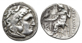 KINGS OF MACEDON. Alexander III 'the Great' (336-323 BC). Drachm. Lampsakos.
Obv: Head of Herakles right, wearing lion skin.
Rev: AΛΕΞΑΝΔΡΟΥ.
Zeus ...