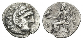 KINGS OF MACEDON. Alexander III 'the Great' (336-323 BC). Drachm. Kolophon.
Obv: Head of Herakles right, wearing lion skin.
Rev: AΛEΞANΔPOY.
Zeus s...