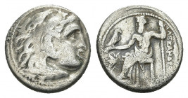KINGS OF MACEDON. Alexander III 'the Great' (336-323 BC). Drachm. Magnesia ad Maeandrum.
Obv: Head of Herakles right, wearing lion skin.
Rev: ΑΛΕΞΑΝ...