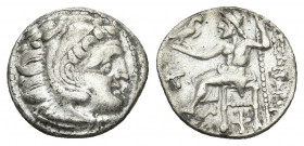 KINGS OF MACEDON. Alexander III 'the Great' (336-323 BC). Drachm. Kolophon.
Obv: Head of Herakles right, wearing lion skin.
Rev: AΛΕΞΑΝΔΡΟΥ.
Zeus s...