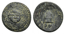 KINGS OF MACEDON. Alexander III 'the Great' (336-323 BC). Ae 1/4 Unit. Uncertain mint, possibly Miletos or Mylasa.
Obv: Macedonian shield, with facin...