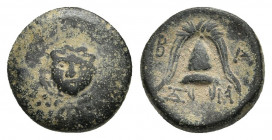 KINGS OF MACEDON. Alexander III 'the Great' (336-323 BC). Ae 1/4 Unit. Uncertain mint, possibly Miletos or Mylasa.
Obv: Macedonian shield, with facin...