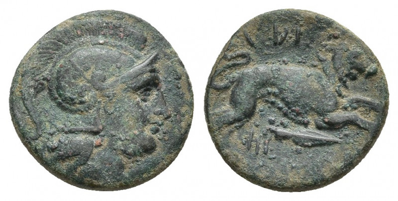 KINGS OF THRACE. Lysimachos (305-281 BC). Ae. Uncertain mint.
Obv: Helmeted hea...