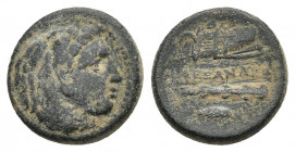 KINGS OF MACEDON. Alexander III 'the Great' (336-323 BC). Ae Unit. Uncertain mint in Western Asia Minor.
Obv: Head of Herakles right, wearing lion sk...