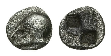 IONIA. Uncertain. Obol (Circa 600-550 BC).
Obv: Helmet left.
Rev: Quadripartit...