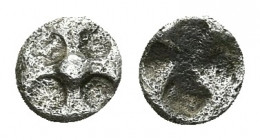 ATTICA. Athens. hemibol (Circa 515-510 BC). "Wappenmünzen" type.
Obv: Wheel with four spokes.
Rev: Quadripartite incuse square, divided diagonally....