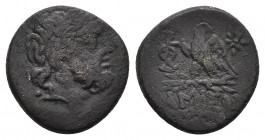 PONTOS. Amisos. Ae (Circa 100-85 BC).
Obv: Laureate head of Zeus right.
Rev: AMIΣOV.
Eagle, with head right, standing left on thunderbolt; monogram...