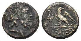PONTOS. Amisos. Ae (Circa 100-85 BC).
Obv: Laureate head of Zeus right.
Rev: AMIΣOV.
Eagle, with head right, standing left on thunderbolt; monogram...