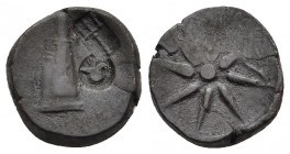 PONTOS. Uncertain (possibly Amisos). Ae (130-100 BC).
Obv: Quiver; c/m´s: helmet, trident.
Rev: Eight-pointed star.
SNG BM Black Sea 976; HGC 7, 31...
