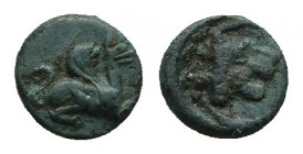 TROAS. Assos. 4th-mid 3rd centuries BC. Æ.
Obv: Griffin seated right.
Rev: Roaring lion's head right.
SNG München -; SNG Copenhagen -; SNG von Aulo...