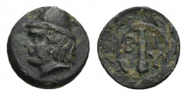 TROAS. Birytis. Ae (4th-3rd centuries BC).
Obv: Head of Kabeiros left, wearing pilos; two stars above.
Rev: BIPY.
Club within wreath.
SNG München ...