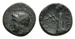 TROAS. Ilion. Ae (281-261 BC).
Obv: Helmeted head of Athena left right.
Rev: ΙΛΙ.
Athena advancing left, holding spear and distaff; anchor to left....