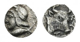 MYSIA. Kyzikos. Hemiobol (Circa 410-400 BC).
Obv: Head of Attis left, wearing Phrygian cap.
Rev: KYZI.
Head of bull facing slightly right.
Klein 2...