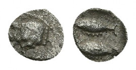 MYSIA. Kyzikos. Hemiobol (Circa 450-400 BC).
Obv: Forepart of boar left.
Rev: Two tunny fish in opposite directions, one atop the other.
Von Fritze...
