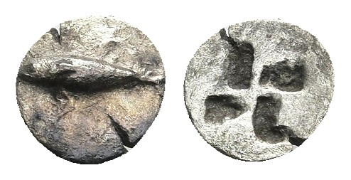 MYSIA. Kyzikos. Hemiobol (Circa 600-550 BC).
Obv: Tunny left; below, flower lef...