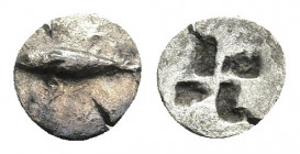 MYSIA. Kyzikos. Hemiobol (Circa 600-550 BC).
Obv: Tunny left; below, flower left.
Rev: Quadripartite incuse square.
Von Fritze II 5 var. (no flower...