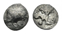 PAMPHYLIA. Side. Obol (3rd-2nd centuries BC).
Obv: Helmeted head of Athena left right.
Rev: Head of lion left with open mouth.
SNG BN 739; SNG von ...