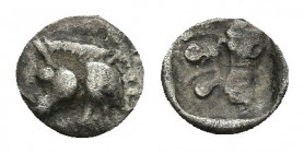 MYSIA. Kyzikos. Hemiobol (Circa 525-475 BC).
Obv: Forepart of boar left.
Rev: Head of lion left; tunny behind.
SNG Cop -; BMC -; SNG v. Aulock -; K...