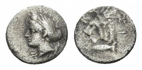 MYSIA. Kyzikos. Diobol (Circa 390-341/0 BC). Obv: ΣΩΤΕΙ. Wreathed head of Kore Soteira left. Rev: KY / ZI. Head of lion left; below, tunny left. SNG B...