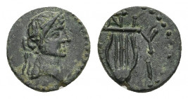 MYSIA. Cyzicus. Pseudo-autonomous (1st century). Ae.
Obv: Laureate head of Apollo right.
Rev: K - Y / Z - I.
Lyre; monogram above.
RPC I 2241 var....