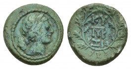 MYSIA. Kyzikos. Pseudo-autonomous. Ae (1st century AD).
Obv: Head of Kore right, in corn wreath.
Rev: KYZI.
Caduceus with crescent; monogram includ...